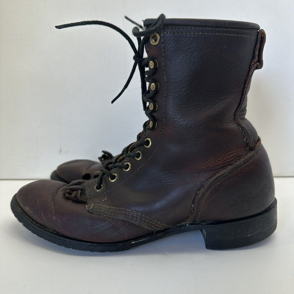 PD TUFF Boots Made in USA Union Brown Leather Kiltie Roper Lace Up Womens Size 8 - Picture 6 of 13
